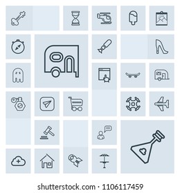 Modern, simple, grey vector icon set with home, plane, chat, helicopter, car, lawyer, musical, transport, house, falling, technology, aerial, drone, courthouse, communication, building, flight icons