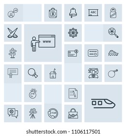Modern, simple, grey vector icon set with thermometer, support, freelancer, go, mobile, travel, web, paper, business, retro, document, falling, helm, help, tripod, train, computer, file, war icons