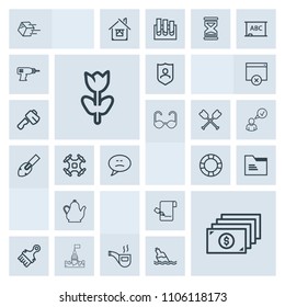 Modern, simple, grey vector icon set with folder, currency, pen, spring, protection, file, white, flower, drink, castle, delivery, document, pool, security, kettle, package, paint, kitchen, tea icons