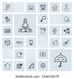 Modern, simple, grey vector icon set with science, technology, sign, construction, white, drink, tea, security, kettle, door, key, home, internet, shuttle, rocket, finance, modern, kitchen, hot icons