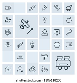 Modern, simple, grey vector icon set with store, architecture, white, vision, air, basket, electric, internet, wallet, computer, roll, paint, roller, estate, glasses, account, search, finance icons