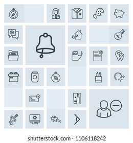 Modern, simple, grey vector icon set with box, health, star, compass, setting, brush, pencil, home, falling, technology, clean, sack, moon, hygiene, can, night, equipment, key, property, alarm icons