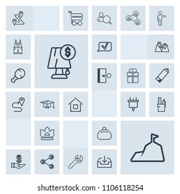 Modern, simple, grey vector icon set with electric, crown, light, royal, equipment, leather, work, map, office, road, social, fashion, repair, landscape, style, spanner, life, technology, power icons