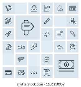 Modern, simple, grey vector icon set with travel, office, gun, animal, card, list, water, way, direction, tick, stationery, check, handgun, business, pistol, debit, truck, dumper, bag, firearm icons