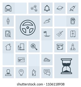 Modern, simple, grey vector icon set with boat, people, stereo, sea, phone, profile, horse, shuttle, ship, chess, chessboard, audio, space, shovel, construction, sound, tool, rocket, equipment icons