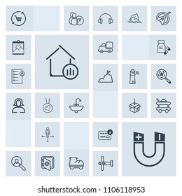 Modern, simple, grey vector icon set with safe, sign, web, banking, upload, room, direction, pole, field, internet, bank, lorry, house, hotel, online, real, place, finance, shop, leisure, roller icons