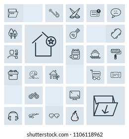 Modern, simple, grey vector icon set with blank, technology, house, apartment, box, folder, weapon, cycle, paper, sunglasses, glasses, entertainment, sun, music, home, office, transportation icons