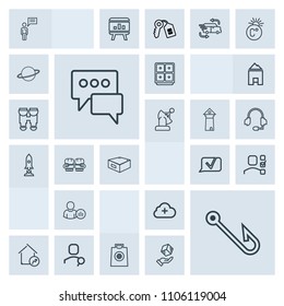 Modern, simple, grey vector icon set with sale, cloud, house, chat, add, competition, message, search, account, office, fashion, status, bubble, communication, safe, sport, gift, person, hook icons
