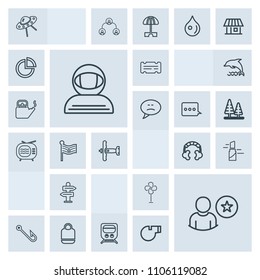 Modern, simple, grey vector icon set with ufo, makeup, cosmonaut, ventilator, transportation, headset, astronaut, leather, fan, ticket, cooler, hook, beauty, fishing, online, bag, direction, way icons