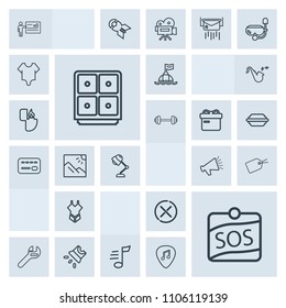 Modern, simple, grey vector icon set with summer, loud, sea, money, life, video, no, businessman, sound, spanner, movie, stop, projector, lamp, fashion, voice, web, presentation, musical, bank icons