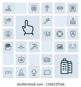 Modern, simple, grey vector icon set with home, laptop, landscape, arrow, nature, equipment, construction, web, concept, wand, magic, finger, estate, forest, magician, chart, sun, technology, up icons