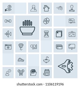 Modern, simple, grey vector icon set with file, work, computer, dollar, bathroom, plane, sound, hot, headset, pie, laptop, boat, audio, investment, soup, finance, jet, sea, pc, ship, folder, tap icons