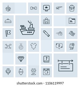 Modern, simple, grey vector icon set with blank, toilet, billboard, building, package, medieval, diamond, upload, restroom, jewelry, sea, palm, book, sign, gem, interior, music, light, nature icons