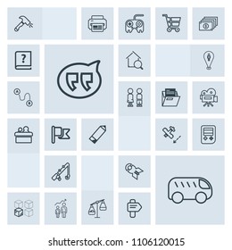 Modern, simple, grey vector icon set with technology, estate, construction, rod, fishing, web, development, home, message, speech, arrow, bus, package, cardboard, house, falling, success, left icons