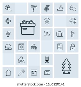 Modern, simple, grey vector icon set with home, nature, furniture, armchair, leather, tree, people, search, mug, tool, pretty, repair, professional, equipment, security, drink, find, phone, seat icons