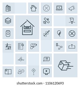 Modern, simple, grey vector icon set with download, customer, map, package, pistol, real, airplane, estate, navigation, shipment, open, sign, point, user, chat, ocean, cooler, travel, tropical icons