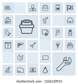 Modern, simple, grey vector icon set with message, extreme, file, public, tune, sound, route, paper, tool, music, document, jump, gun, speech, technology, parachute, location, moon, wrench, talk icons