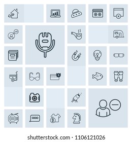 Modern, simple, grey vector icon set with night, voice, telescope, music, photography, antenna, photographer, sale, message, vision, sign, technology, delete, karaoke, pipe, estate, camera, song icons