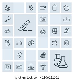 Modern, simple, grey vector icon set with operation, nature, stereo, projection, edible, container, building, tool, business, employee, money, screen, location, can, id, aluminum, doctor, house icons