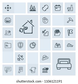 Modern, simple, grey vector icon set with technology, sign, location, success, bed, certificate, water, ufo, document, property, ship, key, paper, button, bedroom, aircraft, fahrenheit, diploma icons