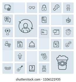 Modern, simple, grey vector icon set with personal, pump, award, freelancer, bottle, quality, mug, book, work, frame, music, certificate, old, guitar, graphic, paper, home, order, identity, card icons