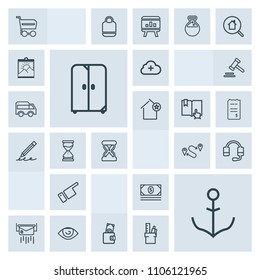 Modern, simple, grey vector icon set with eye, pointing, rudder, post, letter, support, ship, cabinet, shop, home, add, wallet, buy, dollar, cash, business, call, wheel, people, travel, market icons