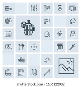 Modern, simple, grey vector icon set with luggage, sound, distribution, bag, pin, magic, photo, airport, magician, voice, photography, baggage, travel, book, aviation, checklist, map, location icons