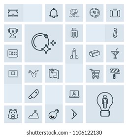 Modern, simple, grey vector icon set with business, travel, bag, luggage, nature, bear, animal, fashion, communication, cut, sky, white, concept, equipment, paint, internet, blue, idea, grizzly icons