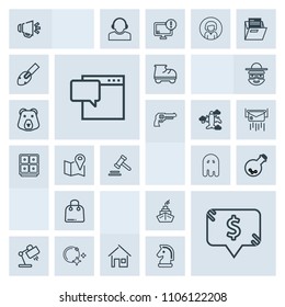 Modern, simple, grey vector icon set with fear, square, paper, leisure, home, fun, scary, price, equipment, lamp, fashion, night, bubble, house, building, , table, interior, estate, horror, loud icons