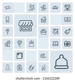 Modern, simple, grey vector icon set with laptop, price, field, change, replacement, electrical, head, camera, notebook, screen, technology, tape, business, human, white, building, profile, home icons