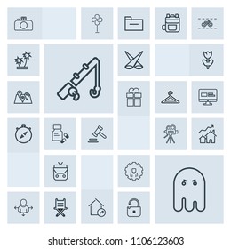 Modern, simple, grey vector icon set with web, increase, property, light, account, rod, scene, armchair, backdrop, sport, seat, reel, spotlight, style, fish, fear, background, furniture, camera icons