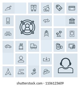 Modern, simple, grey vector icon set with travel, male, iron, property, customer, outdoor, adventure, marketing, tent, housework, estate, change, support, internet, service, handle, replacement icons