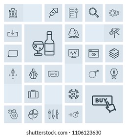 Modern, simple, grey vector icon set with bomb, button, weapon, pump, helicopter, falling, web, forest, graph, achievement, sign, bag, nature, environment, buy, glass, sale, red, award, control icons