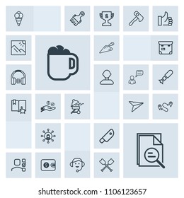 Modern, simple, grey vector icon set with cafe, coffee, destination, cup, headset, office, zoom, construction, plan, dessert, call, send, message, barbecue, equipment, tool, money, cash, display icons