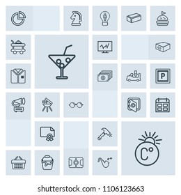 Modern, simple, grey vector icon set with diagnostic, football, container, handle, equipment, presentation, frame, business, scale, shovel, summer, calendar, fahrenheit, cocktail, schedule, shop icons