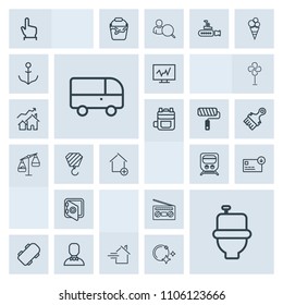 Modern, simple, grey vector icon set with skate, bag, business, hand, bank, music, safety, sound, home, audio, house, extreme, internet, finance, sack, profile, diagnostic, money, board, estate icons