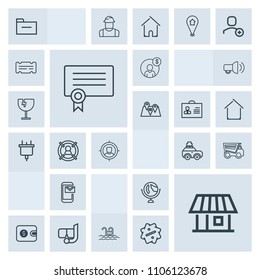 Modern, simple, grey vector icon set with snorkel, phone, document, estate, folder, success, planet, cash, business, money, house, globe, building, purse, accounting, truck, template, suitcase icons