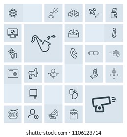 Modern, simple, grey vector icon set with vintage, account, lighter, web, encyclopedia, call, service, retro, flame, fire, help, cigarette, gun, object, rent, download, tv, jazz, gramophone, war icons