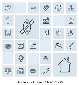 Modern, simple, grey vector icon set with world, food, timetable, key, protection, calendar, sound, security, protect, building, sign, tap, water, lettuce, global, object, sport, home, bun, time icons
