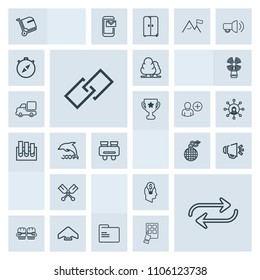 Modern, simple, grey vector icon set with fire, loudspeaker, parachuting, change, forest, office, paper, luggage, landscape, idea, speaker, replacement, sport, fight, loud, glove, oar, business icons