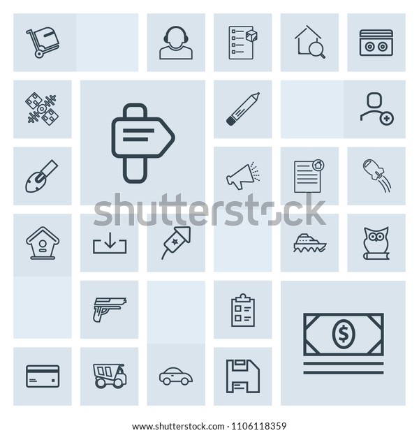 Modern, simple, grey vector icon set with travel,\
office, gun, animal, card, list, water, way, direction, tick,\
stationery, check, handgun, business, pistol, debit, truck, dumper,\
bag, firearm icons