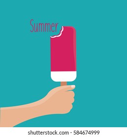 modern simple hand vector holding a one illustration popsicle ice cream in the summer with text