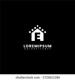 Diseño moderno y sencillo de diseño de iconos E en color blanco con fondo negro