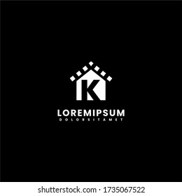 Modern simple home K icon design concept in white color with black background