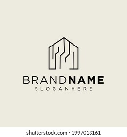 Modern Simple home logo with Monoline line art style design template Illustration. house, Real Estate, building, simple Premium Vector