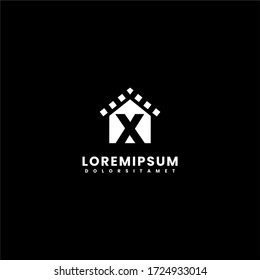 Modern simple home X icon design concept in white color with black background
