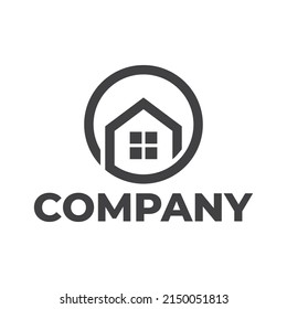 modern and simple house in circle logo design