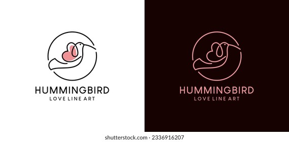 Modern simple hummingbird love logo vector line art illustration