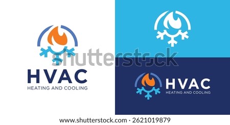 Modern simple HVAC logo template. Heating and cooling service logo design vector illustration.