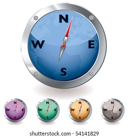 Modern simple illustrated compass with world globe and colour variation